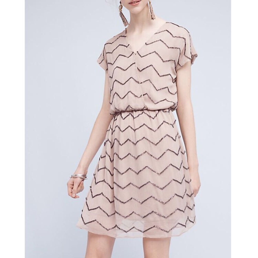 Anthropologie Cream and Black Zigzag Mini Dress